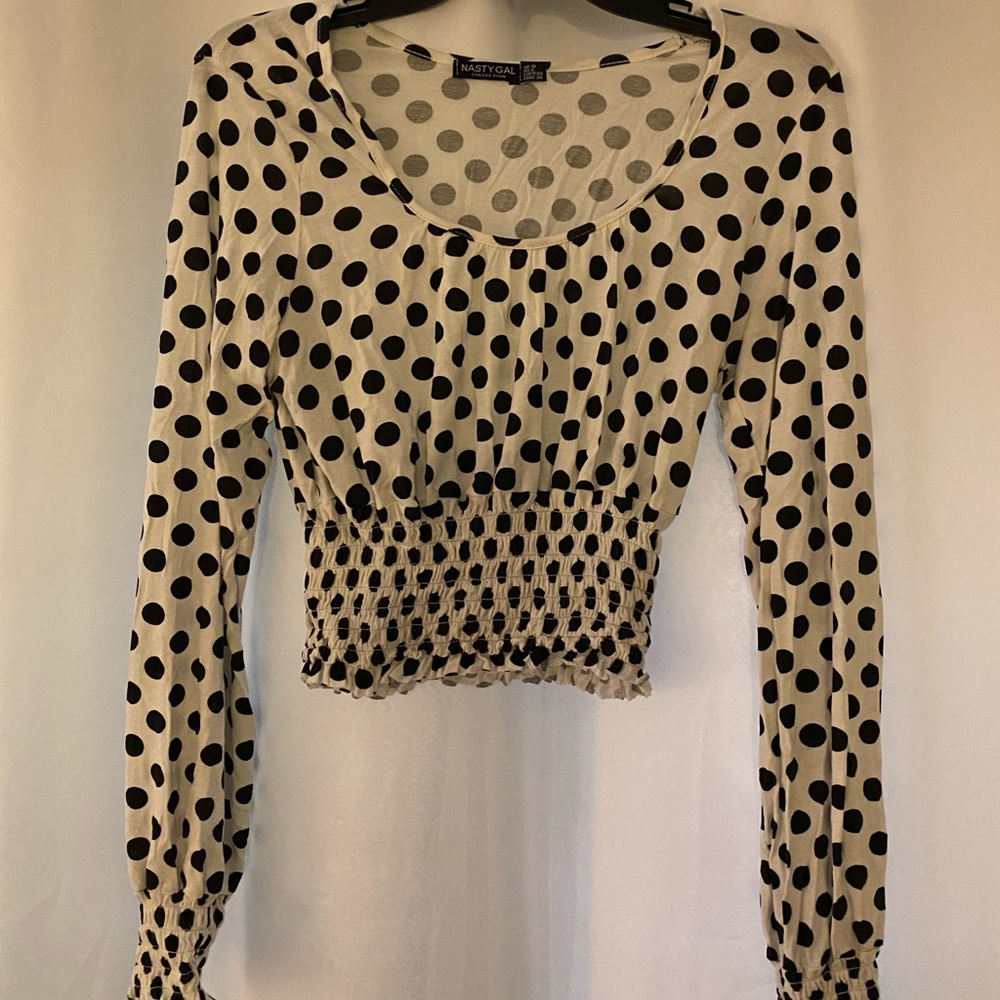 Black and white polka dot long sleeve blouse
